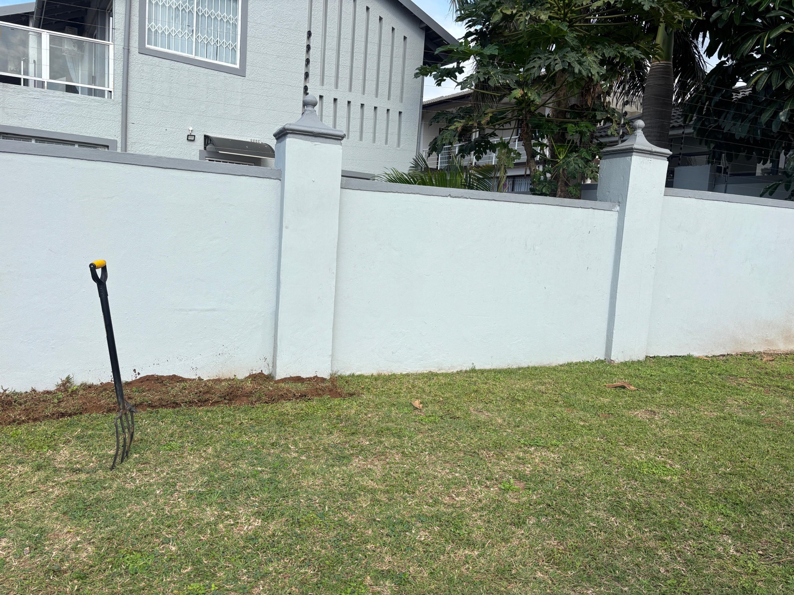 Before garden bed clean-up along a Durban wall